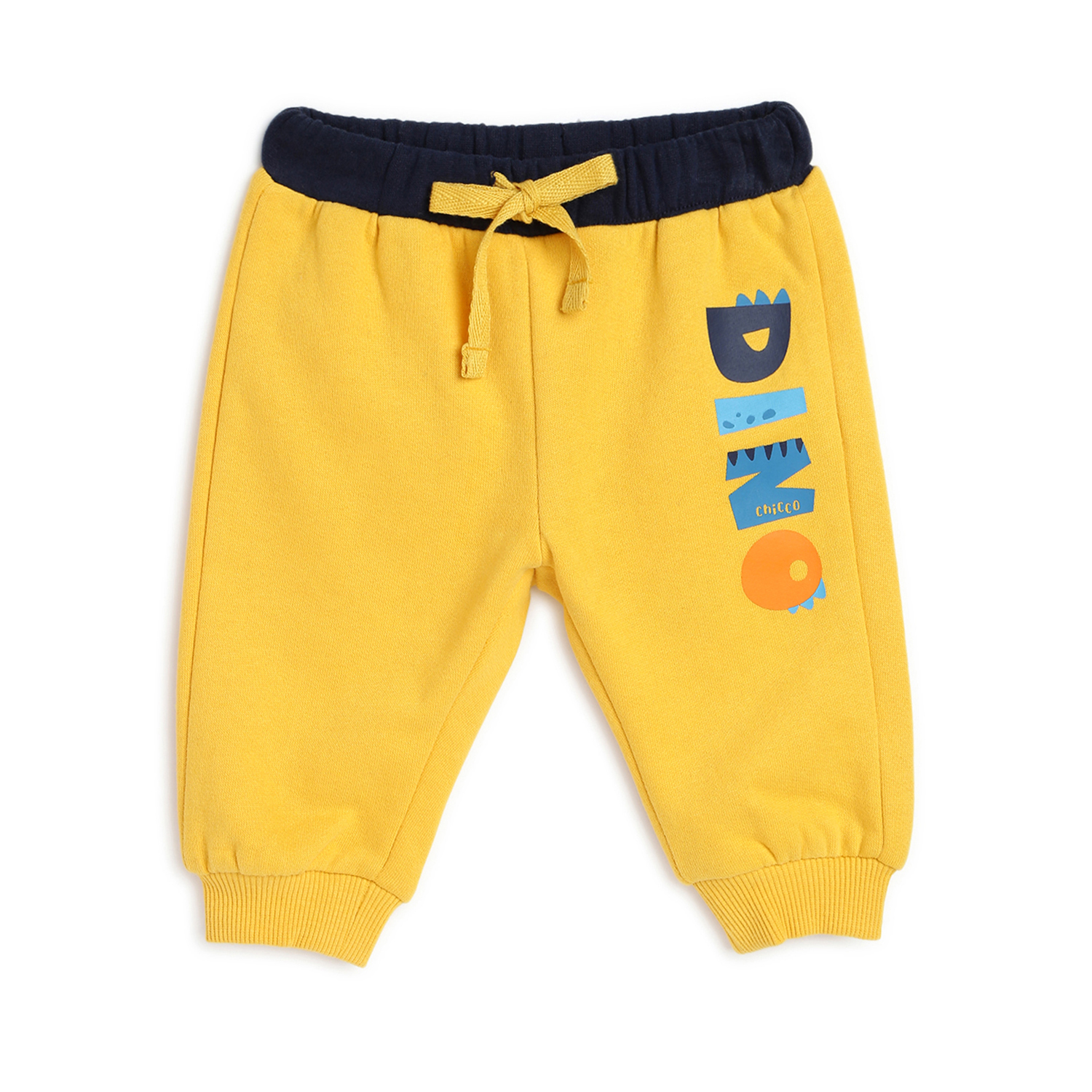 Boys Dark Blue Printed Jogger-Yellow